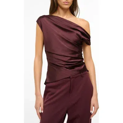 Staud Phare One-shoulder Stretch Silk Top In Merlot