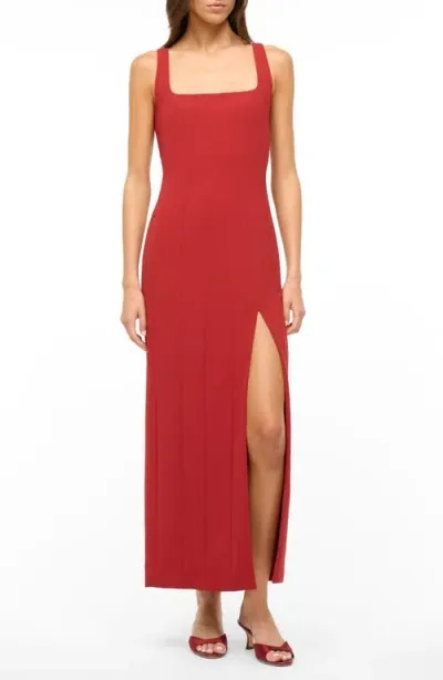 Staud Portrait Square Neck Dress In Rouge