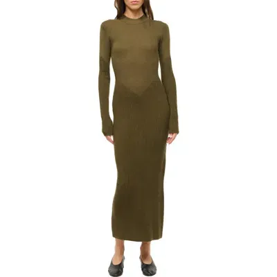 Staud Ramona Long Sleeve Wool Blend Sweater Dress In Sergeant Green