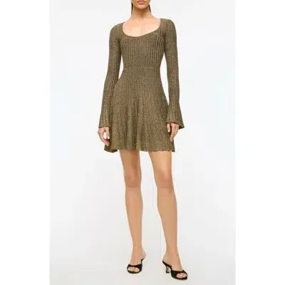 Staud Raquel Metallic Long Sleeve Sweater Dress In Metallic Gold