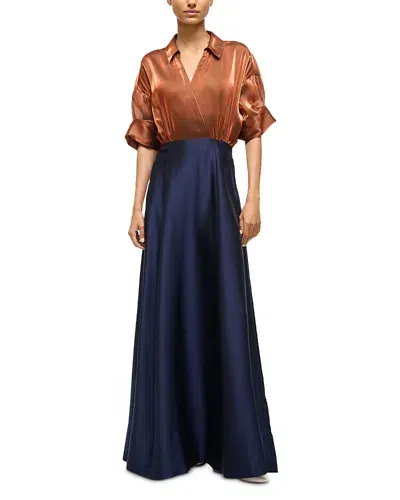 Staud Shubert Color Blocked Dress In Iridescent Cacao/midnight