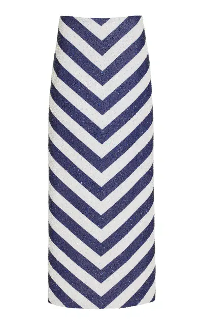 Staud St. Tropez Beaded Chevron Jersey Maxi Dress In On The Horizon