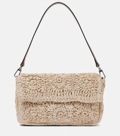 Staud Timmy Small Crochet Raffia Shoulder Bag In Neutrals