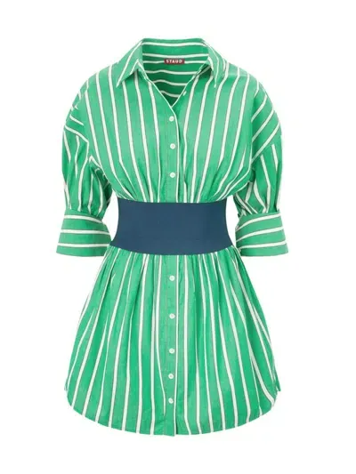 Staud Women's Michelle Striped Stretch-cotton Shirtdress In Seaweed Stripe