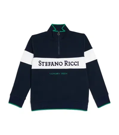 Stefano Ricci Kids' Logo Half-zip Sweatshirt In Blue