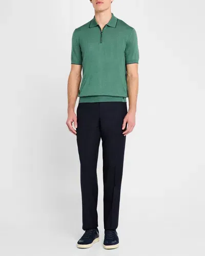 Stefano Ricci Men's Tipped Short-sleeve Polo Sweater In Green