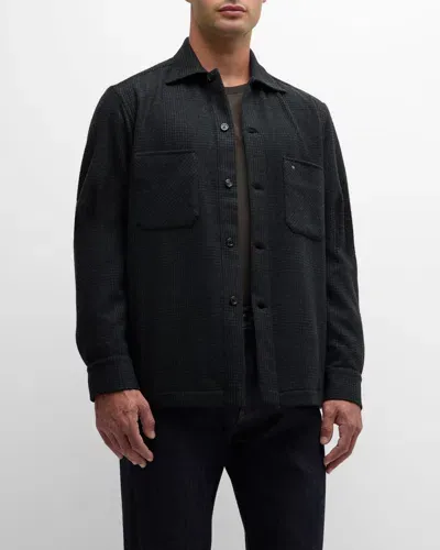 Stefano Ricci Men's Wool-cashmere Plaid Overshirt In Dark Green