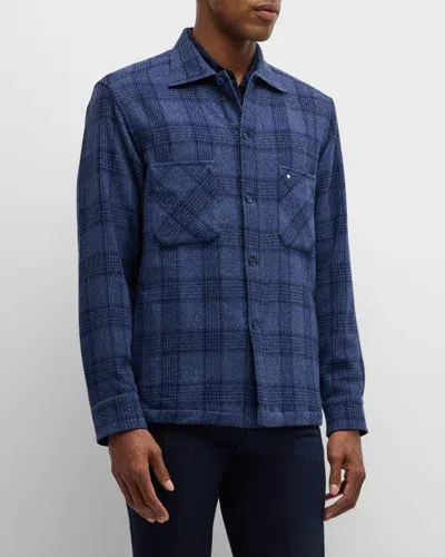 Stefano Ricci Men's Wool Plaid Overshirt In Avio Blue