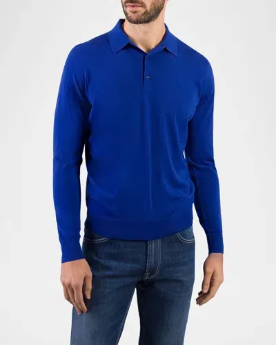 Stefano Ricci Men's Wool Polo Sweater In Royal Blue