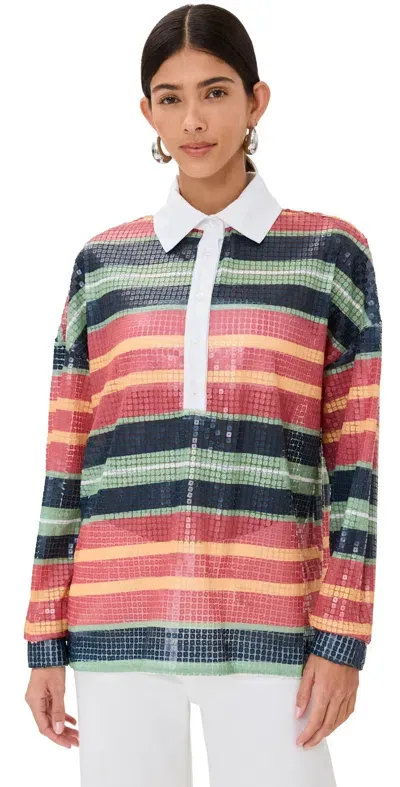 Stella Jean Sequins Printed Polo Four Color Stripes