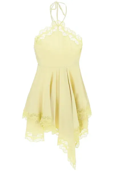 Stella Mccartney Abito Asimmetrico In Raso Con Pizzo In Yellow