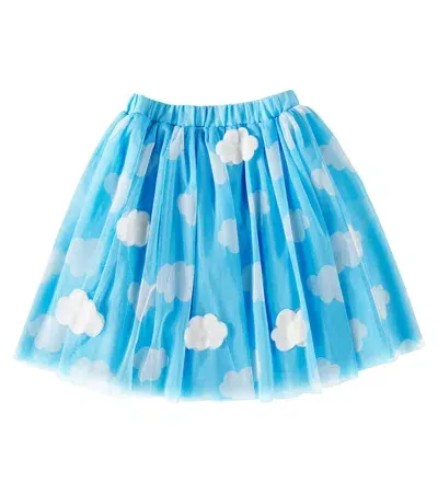 Stella Mccartney Kids' Appliqué Printed Tulle Cotton Skirt In Blau