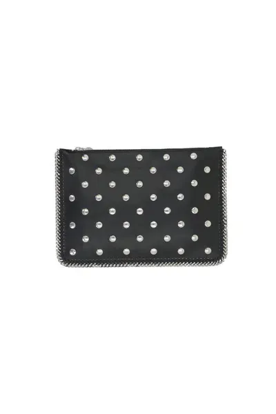 Stella Mccartney Womens Black Studded Metallic-trim Faux-leather Clutch Bag