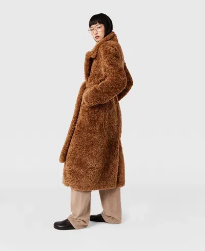 Stella Mccartney Belted Plush Teddy Coat In Ginger Brown