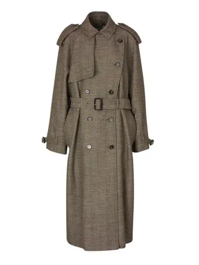 Stella Mccartney Belted Waist Herringbone Trench Coat In Brown