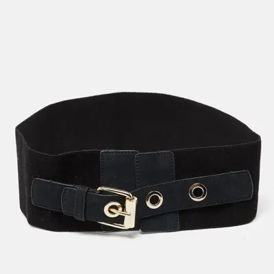 Pre-owned Stella Mccartney Black Elastic And Faux Suede Buckle Wide Belt 70cm