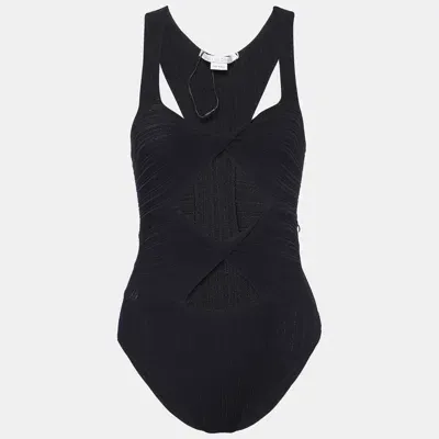 Pre-owned Stella Mccartney Black Patterned Knit Cut-out Bodysuit Top S