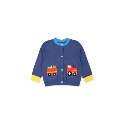 Stella Mccartney Blue Cardigan For Baby Boy With Tractor In Air Force Blue