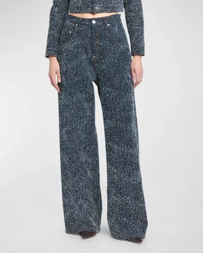 Stella Mccartney Wide-leg Denim Trousers In Textured Fabric In Medium Wash