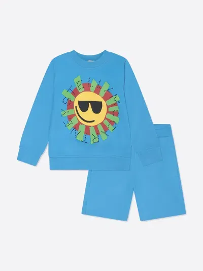 Stella Mccartney Kids' Printed Cotton Sweatshirt And Shorts Set In Blue