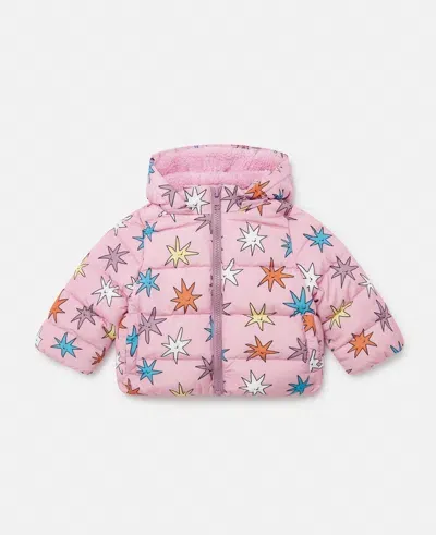 Stella Mccartney Bright Stars Puffer Coat In Pink Multicolor