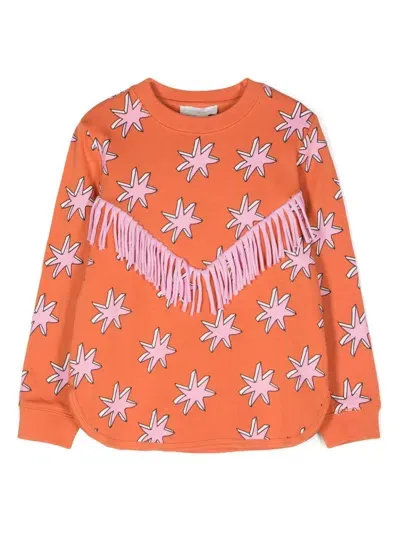 Stella Mccartney Kids' Printed Fringed Cotton Sweatshirt In Orange