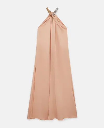 Stella Mccartney Chain Halterneck Satin Maxi Dress In Nude & Neutrals