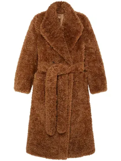 Stella Mccartney Faux-fur Belted Coat In Ginger