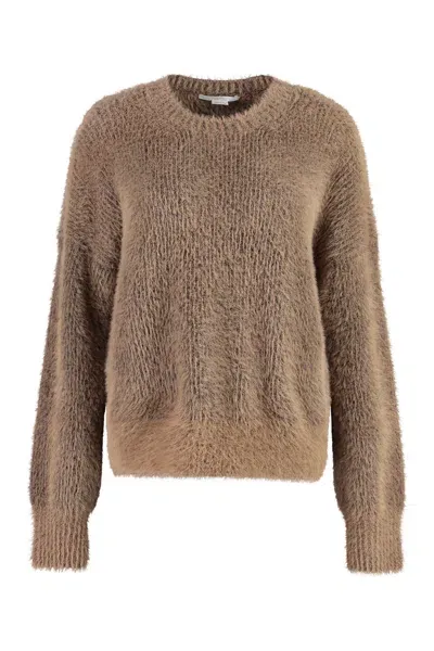 Stella Mccartney Fluffy Long Sleeve Crew-neck Sweater In Camel