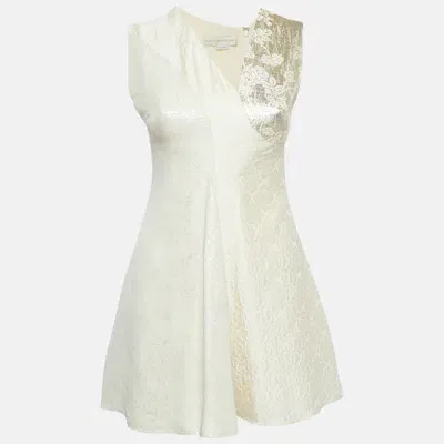 Pre-owned Stella Mccartney Cream/gold Lurex Silk Blend Brocade Sleeveless Mini Dress S