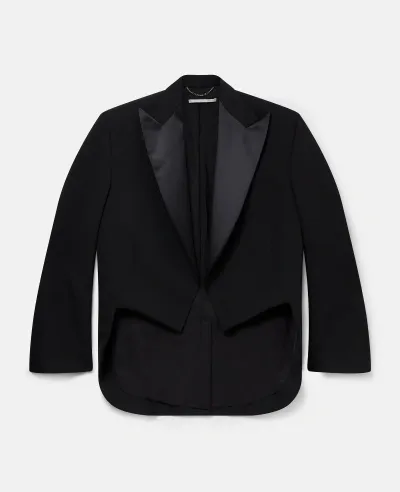 Stella Mccartney Cropped Wool Tuxedo Blazer In Midnight Black