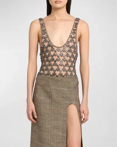 Stella Mccartney Crystal Embellished Mesh Bodysuit In 6864 Nude