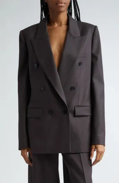 Stella Mccartney Double Breasted Wool Gabardine Blazer In Dark Chocolate