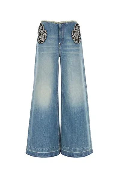 Stella Mccartney Embellished Frayed Detailed Jeans In Blue