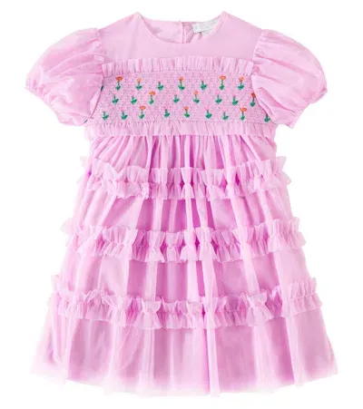 Stella Mccartney Kids' Embroidered Tiered Tulle Dress In Pink