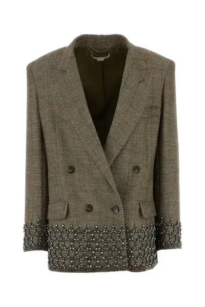 Stella Mccartney Embroidered Wool Blend Oversize Blazer In Gray