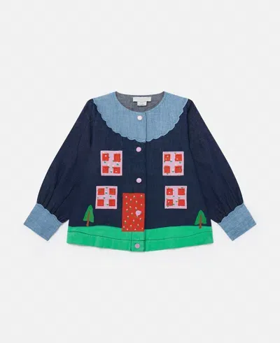 Stella Mccartney Kids' Farmyard Appliqué Long-sleeve Blouse In Blue