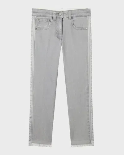 Stella Mccartney Kids' Girl's Logo-tape Denim Pants In Grey