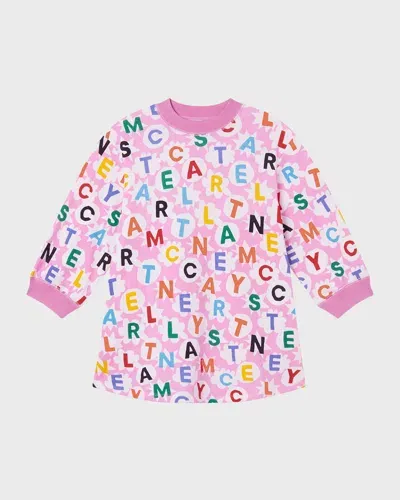 Stella Mccartney Kids' Girl's Multicolor Logo-print Fleece Dress In Pink