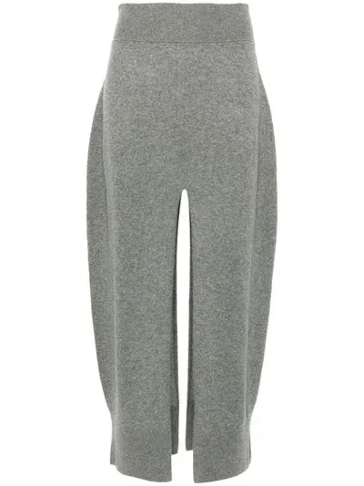 Stella Mccartney Midi Skirt In Cashmere And Wool With Ribbed Design And Slits In Grigio