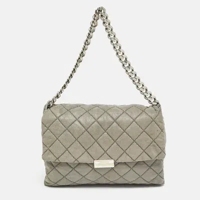 Pre-owned Stella Mccartney Grey Quilted Faux Suede Beckett Shoulder Bag