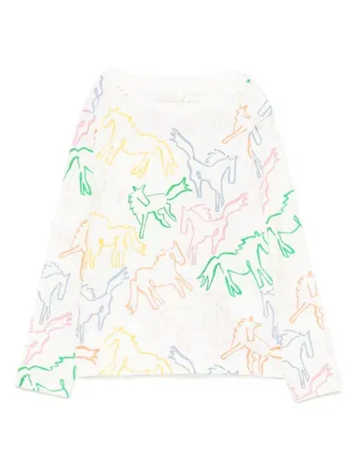 Stella Mccartney Babies' Horse-print Long-sleeves T-shirt In White