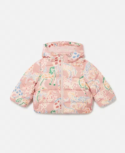 Stella Mccartney Horse Print Puffer Coat In Peach Pink