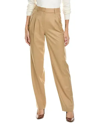 Stella Mccartney Double-pleated Flax Blend Baggy Pants In Brown