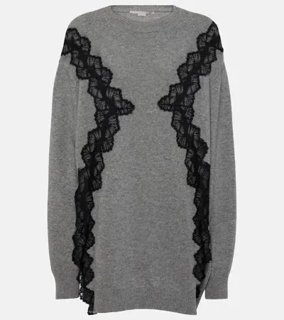 Stella Mccartney Lace-trimmed Virgin Wool Sweater In Grey