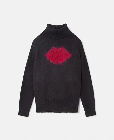 Stella Mccartney Lips Graphic Long-sleeve Turtleneck Jumper In Charcoal Grey And Red