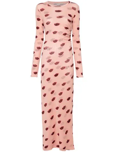 Stella Mccartney Lips Printed Mesh Maxi Dress In Pink