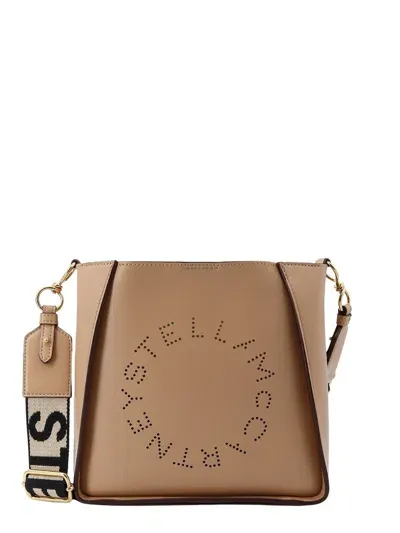 Stella Mccartney Logo Perforated Shoulder Bag In Beige