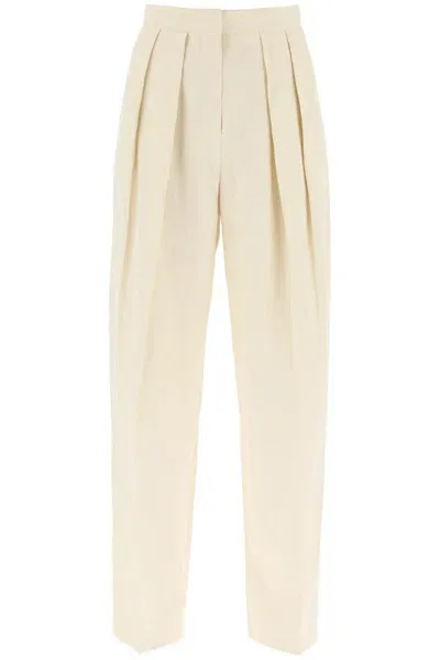 Stella Mccartney Loose Linen Blend Pants With Front Pleats In Beige