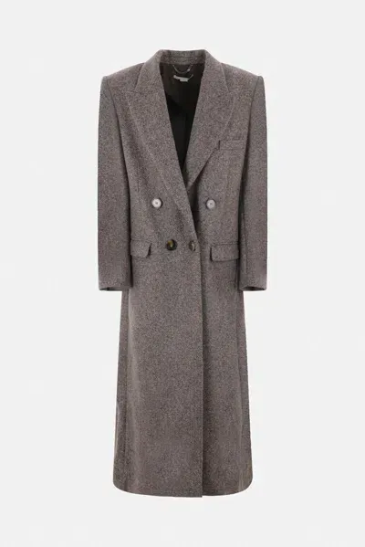 Stella Mccartney Maxi Tweed Coat In In Concrete